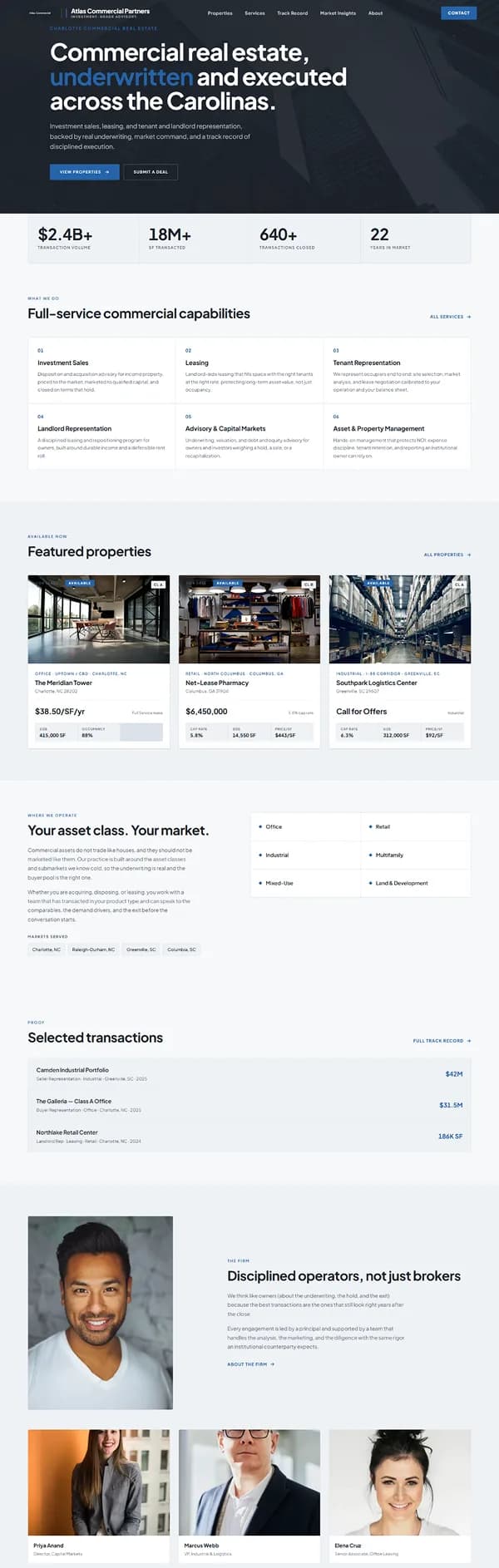 Commercial real estate website, the whole home page