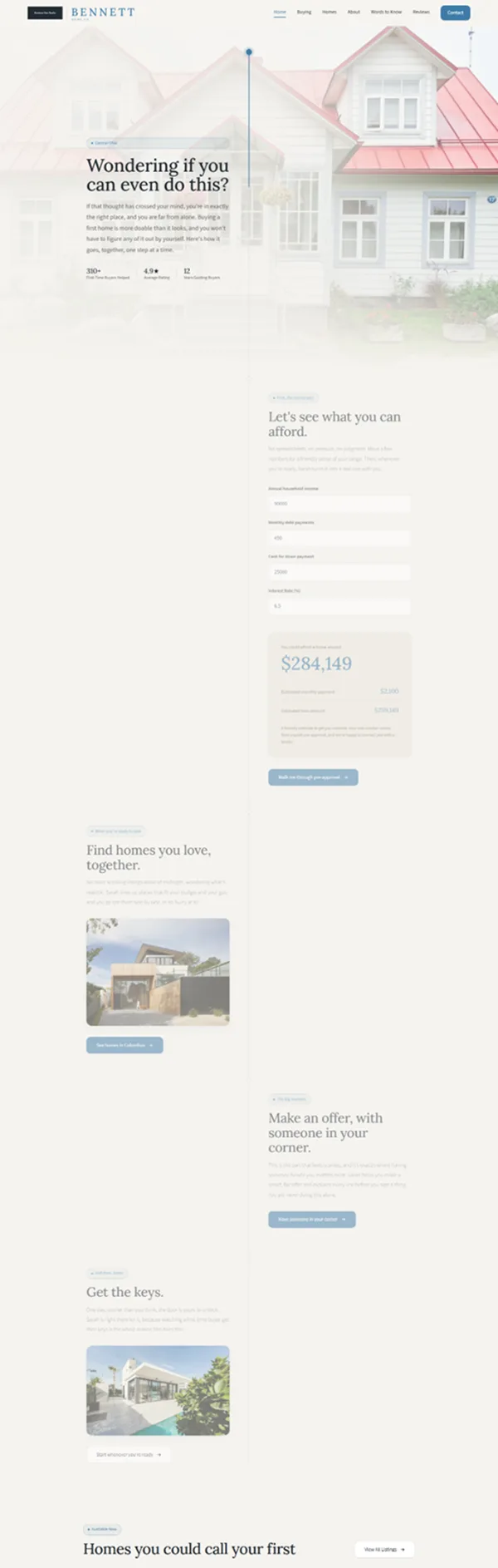First-time buyers real estate website, the whole home page