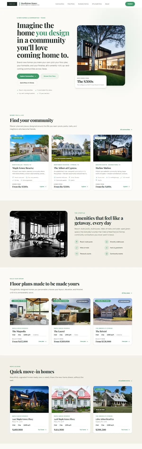 New construction real estate website, the whole home page